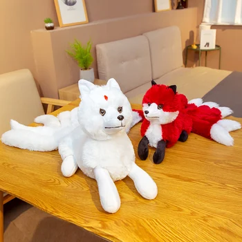 Quente Bonito Macio Branco Vermelho Nove Caudas Fox Brinquedos de Pelúcia de Animais Empalhados de Nove Caudas Fox Kyuubi Kitsune Bonecas Presentes Criativos para Meninas