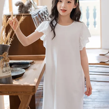 2022 verão meninas bebê Elegante sólido Ruched Longa Bonito Miúdos Vestidos de roupa das crianças coreano o-pescoço curto sem mangas vestido de Q08