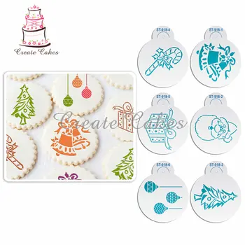 6Pcs/set de Natal Estênceis Modelo para os Cookies do Molde Cupcake Estêncil Conjunto de Decoração de Bolo Ferramenta