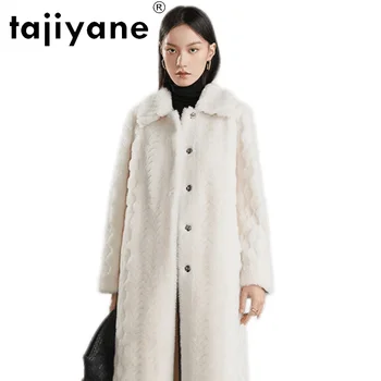 Tajiyane 2021 Inverno Mulheres Trench Coat 100% Genuíno Casaco de Lã Moda Longo Branco de Lã Casacos de Abrigos Mujer Invierno Gmm769