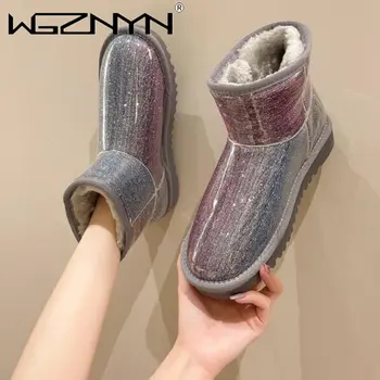 Botas de neve para as Mulheres Rodada Toe Sapatos Calçados de Inverno Transparente Calcanhar Femme Botas de Mulheres, Senhoras Tornozelo 2022 Borracha de Baixo Acolchoada