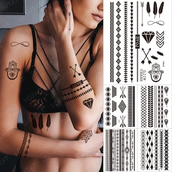 Preto Branco Índio Tribal Noiva Henna Mandala Temporária impermeável Etiqueta da Tatuagem de Lótus Mehndi Laço Falso Arte do Corpo Para as Mulheres