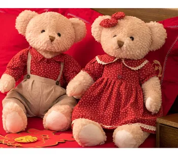 65 cm Ursinho de Pelúcia Casal de Ursos com Roupa Recheado de Bonecos de Casamento de dia dos Namorados Amigos de Aniversário, Presente de Natal para Meninas