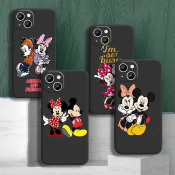 Bonito Mickey E Minnie Disney Caso de Telefone Para o iPhone da Apple 11 12 13 14 Max Mini 5 6 7 8 S SE X XR XS Pro Plus Preto Silicone Macio