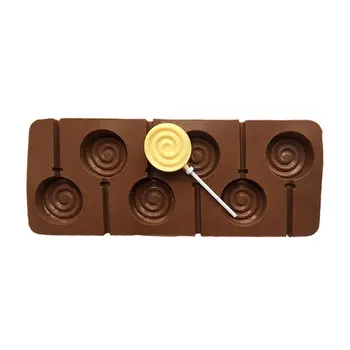 6-Cavidade DIY Rodada Espiral de Turbulência Forma 3D de Silicone Pirulito Molde de Doces de Chocolate, Gomas, Fondant Molde Bakeware Ferramentas de Cozimento Bandeja