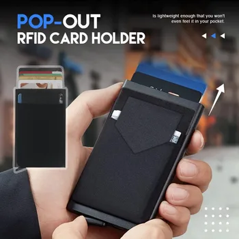 C5 Pop-Out de Cartão RFID Titular Fino de Alumínio Carteira Elasticidade Bolsa de Volta IDENTIFICAÇÃO do Titular do Cartão de Crédito de Bloqueio Proteger de Viagem do Titular