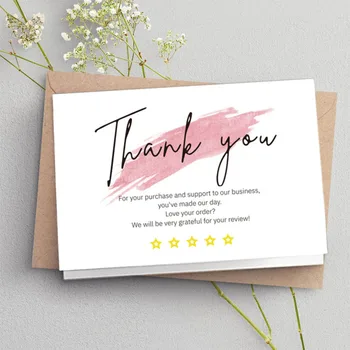 Ins Estilo Simples cor-de-Rosa Cartão de Agradecimento Expresso Caixa de Embalagem de oferta de Saco de inglês de Cinco estrelas Gravável Cartão de Felicitações de Volta em Branco Postal