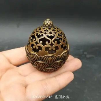 Exquisite antique cobre puro lotus aromaterapia fogão pequeno ornamento