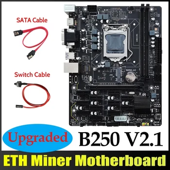 AU42 -B250 V2.1 BTC Mineração placa-Mãe+Cabo SATA+Cabo de conexão do Interruptor 12XPCIE LGA1151 DDR4 MSATA USB3.0 B250 ETH de Mineração de placa-Mãe