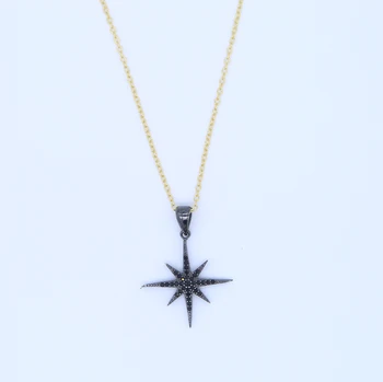 2018 pavimentada preto cúbicos de zircônia pingente de ouro, cor de prata 925 esterlina, metal de alta qualidade north star colar de presente de natal