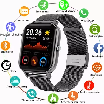 2021 NOVO T68 Smart Watch Homens Temperatura do Corpo Medir a frequência Cardíaca Pressão Arterial de Oxigênio Pulseira Chamada Lembrete Inteligente Relógio Preto