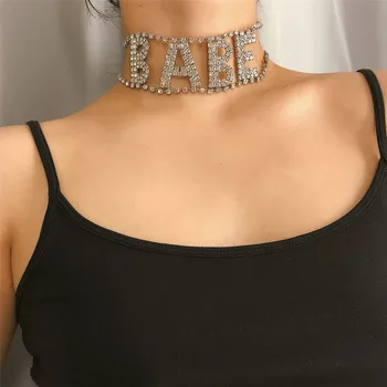 Mais nova moda jóias, Colares de Cristal alfabeto inglês BABE corrente Pingente Colar Longo Para a Mulher Festa Fashion Jóias