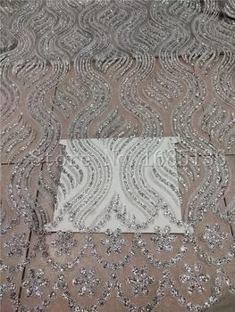 venda quente francês net laço de tecido com prata colada glitter fashion H-72301 glitter africana, tule tecido do laço com glitter