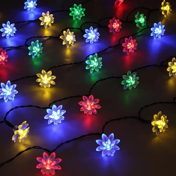 5/7/12m Solar Lotus LED Luzes de corda Luzes de Fadas Luzes LED Solar Powered Garland Ano Novo Decoração de Natal Noel Navidad