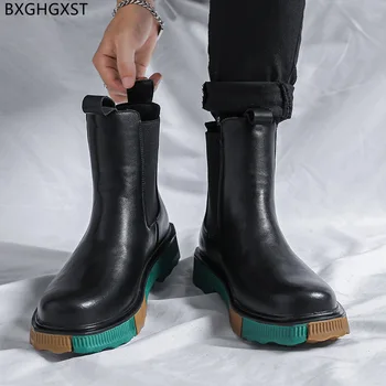 Suas Botas para Homens Macho Preto de Couro Casual Sapatos de Homem de Luxo Designer Botas para Homem 2022 Chelsea Boots Homens Sapatos de Plataforma