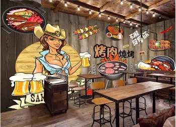 Personalizado mural de fotos em 3d papel de parede desenhado à Mão, e mulher bonita churrasco, cerveja, restaurante, sala de estar papel de parede para parede 3 d em rolos