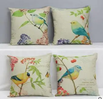 simples estilo de plantas frescas de aves impresso capa de almofada decorativa jogar fronha de almofada quadrada jogar travesseiro capa de decoração de casa