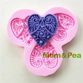 Mom&Pea 0987 Frete Grátis 3-em Forma de Coração Molde de Silicone, a Decoração do Bolo Fondant de Bolo 3D Molde de qualidade Alimentar