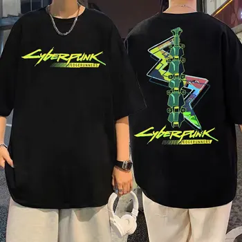 A Locomotiva do Estilo Cyberpunk Edgerunners Gráfico do Esqueleto Camiseta Homem de Streetwear Cartoon Camiseta Homens Mulheres da Moda de T-shirts