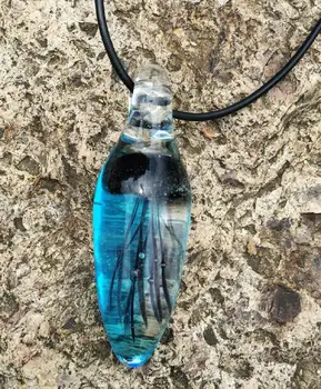 Moda jóias de Vidro de água-viva Preto azul Inferior Pingente