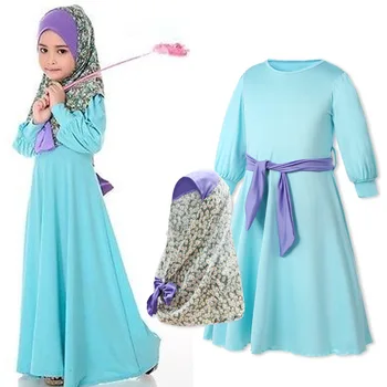 Muçulmano De Impressão Maxi Vestido Se Adapte Floral Crianças, Crianças Abaya Hijab Túnica Longa Vestidos De Quimono Jubah Ramadã Oriente Médio Eid Árabe Islâmica