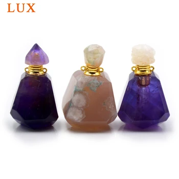 Natural pedras facetadas de pedra perfume dos óleos essenciais garrafa amethysts pingente com a vara para colar de jóias que faz