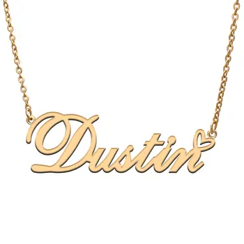 Coração de amor Dustin Nome de Colar para Mulheres de Aço Inoxidável Prata e Ouro Pingente Placa de identificação Femme Mãe da Criança Meninas Dom