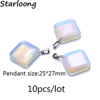 10pcs/lot nova moda 25*27mm quadrado plano pingente de opala branco vidro lampwork pingente charme para colar DIY fazer jóias