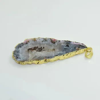 Chapeamento de ouro Naturais fatia Geode de druzy pedra ponto de pingente para as mulheres fazer a jóia de preto aleatório irregulares grande com furo
