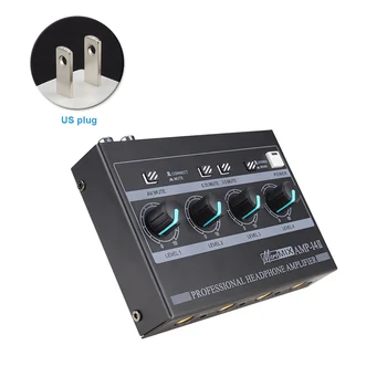Com Adaptador de corrente da Fase de 6,35 mm a 3,5 mm Ultra Compacto Baixa Distorção Stereo Mixer Portátil do Amplificador de Auscultadores de Estúdio de 4 Canais