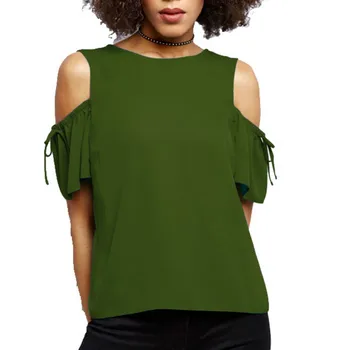 Novo 2020 Verão Chiffon Fora O Ombro-pescoço Sólido de Cor Verde Tees Plus Size 5XL 6XL Camisa Feminina Manga Curta Tops