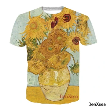 Van Gogh Impressos em 3D de grandes dimensões T-Camisa Casual Girassóis Noite Estrelada Tees Unisex de Alta Qualidade Tops Roupas