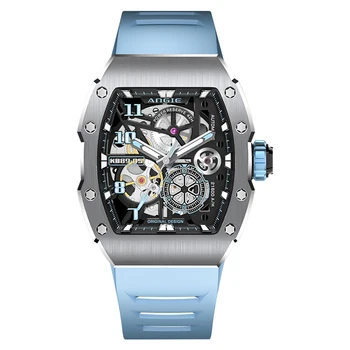 Marca de topo Automática Homens do Relógio de Edição Limitada Mecânica Relógios de pulso esportivo de Luxo Tonneau Luminosa Impermeável Relógios Novos ANGIE