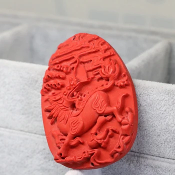 Frete grátis qualidade superior Taiwan sintético vermelho de cinábrio pingente oval escultura de dragão ajuste diy longa cadeia colar de jóias B1545