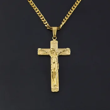 Crucifixo de Jesus Cruz Colar Pingente para Homens e Mulheres de Aço Inoxidável Mini Socorro Gargantilha Corrente Jesus Escultura Cristã Jóias