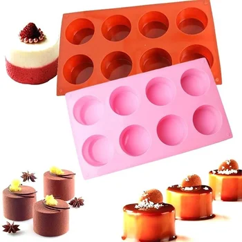 8 Furos Redondos Molde do Bolo do Silicone 3D Cupcake Artesanal de Geléia Cookie de Mini Muffin Fabricante de Sabão de DIY Ferramentas de Cozimento cor aleatória