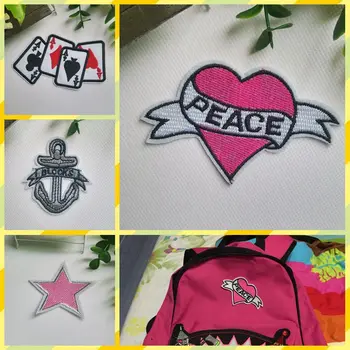 O Envio gratuito de Poker cor-de-Rosa da Paz de coração, estrelas, adesivos 4pcs/monte de Ferro Bordado Em pano de patches de festa traje decoração garoto presentes