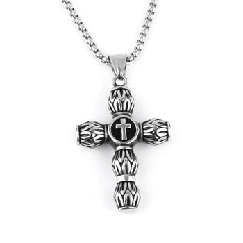 De Aço Inoxidável Titânio Fé Crucifixo Cruz Cilindro Colar Pingente Gargantilha Corrente Para Homens Mulheres Jóias Oração De Jesus