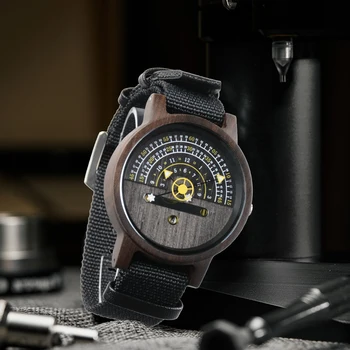 Moda de Luxo, Relógios Mens Rodada Relógio Automático para Homens Relógio de Madeira Ajustável de Madeira Pulseira relógio de Pulso Mecânico