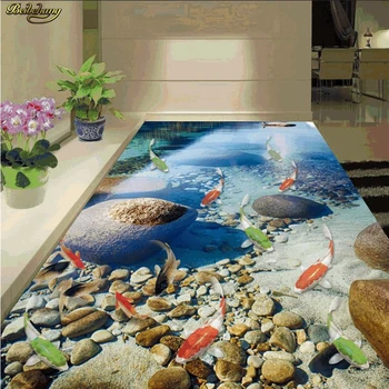 beibehang em carpete Personalizado para colar o piso de alta definição pintura lago natural, nove peixes pisos 3D espessura de desgaste-resistente do PVC