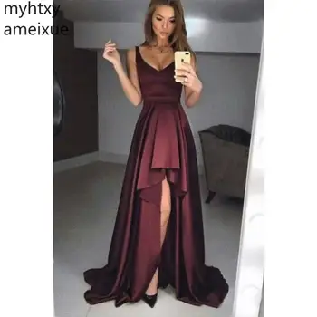 2021 Sexy Vermelho Simples Formal Plus Size Vestidos de Noite de Uma linha de Borgonha Chão Comprimento Sleeveles Babados, Vestidos de Noite Feito