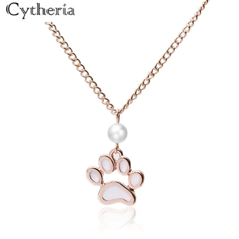 cytheria marca de topo moda animal simulado pingente de pérola colar para mulheres animal bonito Pata de impressão colar de presentes