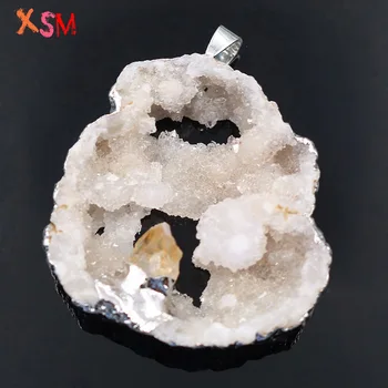 xinshangmie 1 Pcs Personalizados Banhado a Prata de forma Livre Onyx Geode de Cristal Fatias Pingente de Embutimento Amarelo Natural Jóia de Cristal