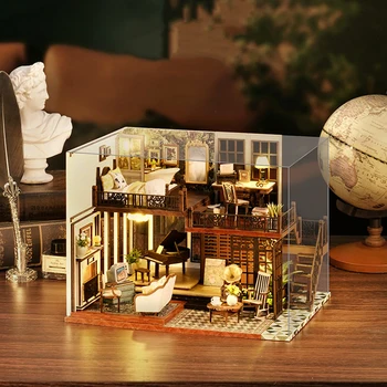 DIY de Madeira Casa de bonecas em Miniatura, com Mobiliário Kit de Tempo de Impressão Casas Modelo de conjunto de Brinquedos para Crianças namorada de Presente de Casa