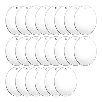 22 Peças de Acrílico Branco Claro Ornamentos Espaços em branco Acrílico Círculo de Disco, com Orifício de Acrílico em Branco para Chaveiro