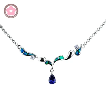 JZN0001 Elegante Azul Opala Gem Link Colares para as Mulheres de Qualidade Superior Colar & Pingentes de Presente de Natal para namorado XL005