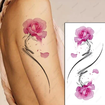 Impermeável Tatuagem Temporária Etiqueta cor-de-Rosa Aquarela Flor Deixa de Tinta Totem Fake Tattoos o Flash Tatoos Braço de Arte no Corpo, para as Mulheres, Homens