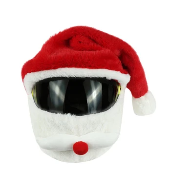 Chapéu de natal de plush cobrir a cabeça de um capacete de motociclista capa interessante e bonita de veludo quente acessórios para carro moto capacete máscara