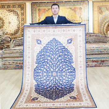 122x183cm Hereke de Seda da Carpete Azul no Tapete da Sala de Vantagem persa Tabriz Tapetes de Seda (HF284B)