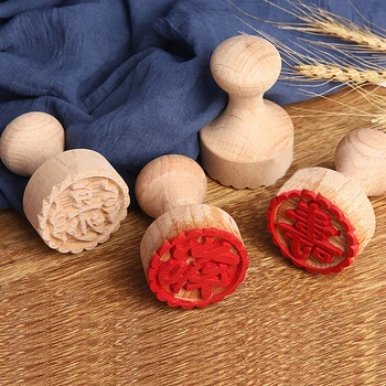 Caracteres de Chinês tradicional Bolo da Lua Carimbo de Moldes de Madeira Sobremesa Biscoito DIY Rodada do Selo de Pastelaria Bakeware Suprimentos